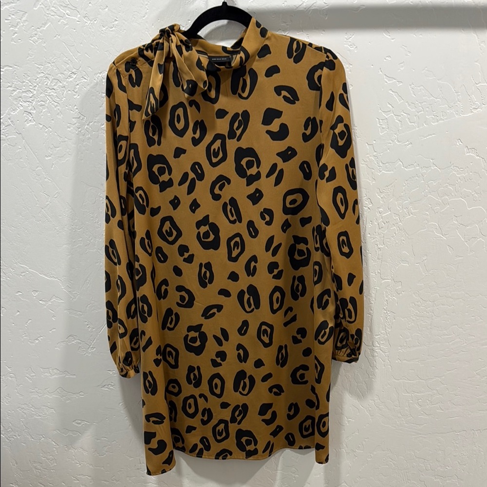 Who What Wear Leopard Print Long Sleeve Tunic Knee Length Dress